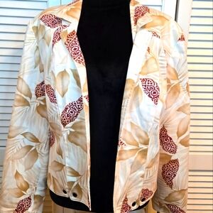 NANCY BOLEN CITY GIRL Open Jacket Blazer Tropical Print Size 12 vintage Y2K RETR